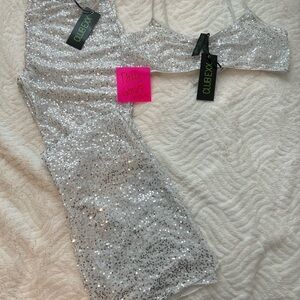 Club Exx Starborn Sprite Sequin Top and Bottoms : Silver Sequin Set Med/Large